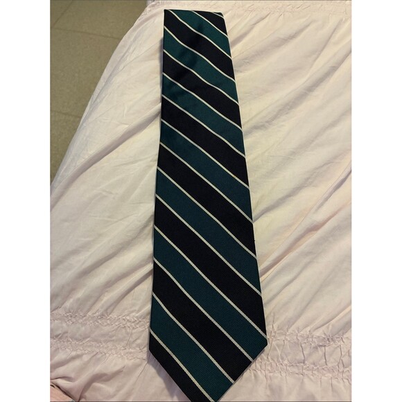 Cromwell Other - CROMWELL Teal and Black Diagonal Stripe Tie with White Pinstripes
